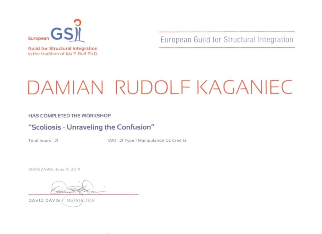 Dyplom European GSI 09.06.2019 - Warsztaty "Scoliosis - Unraveling the Confusion"